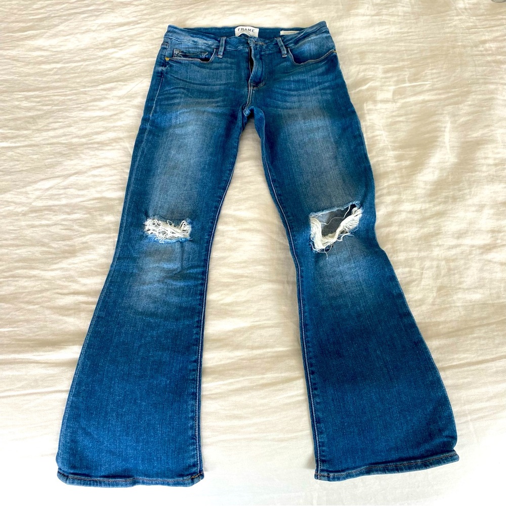 Frame Designer Jean Le Crop Mini Boot Size 26 Rip… - image 1